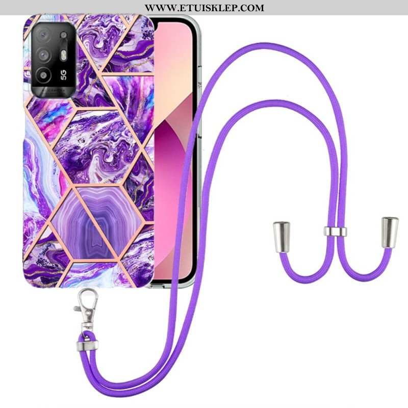 Etui do Oppo A94 5G Marmurowy Geometryczny Z Paskiem